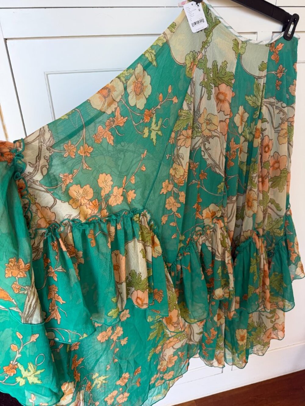 Free People Palermo Villa Chiffon Floral Maxi Skirt Emerald Combo - Picture 4 of 5
